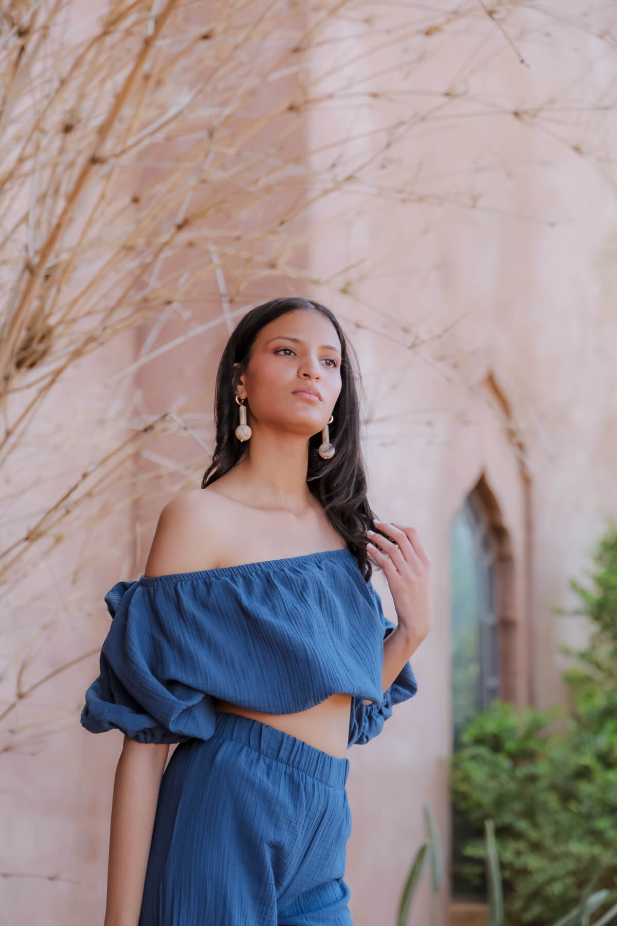 DUNIA %100 PAMUK KARPUZ KOLLU CROP VE PALAZZO PANTOLON TAKIM