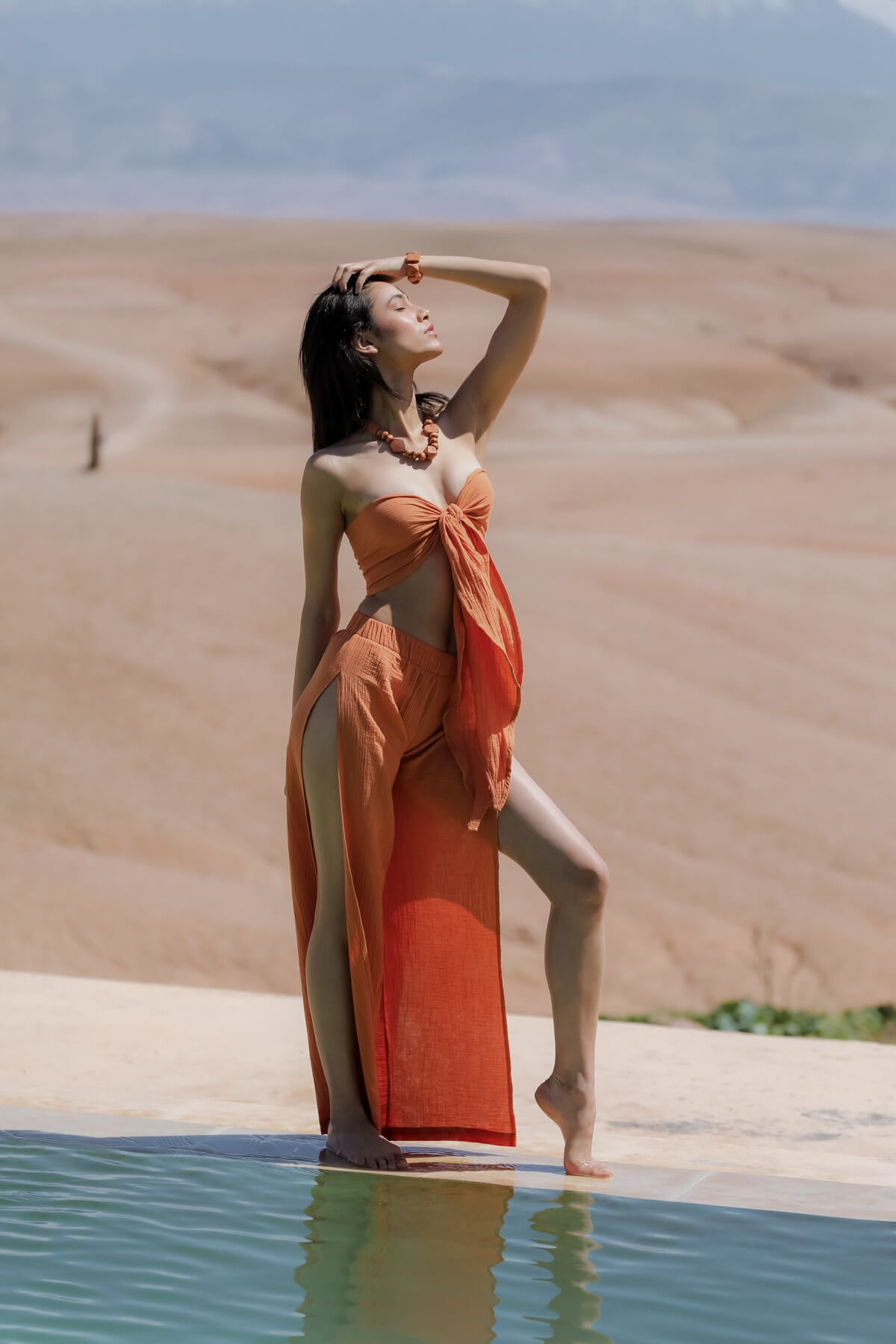 AICHA %100 PAMUK ÖNDEN BAĞLAMALI BÜSTİYER VE YIRTMAÇLI PANTOLON