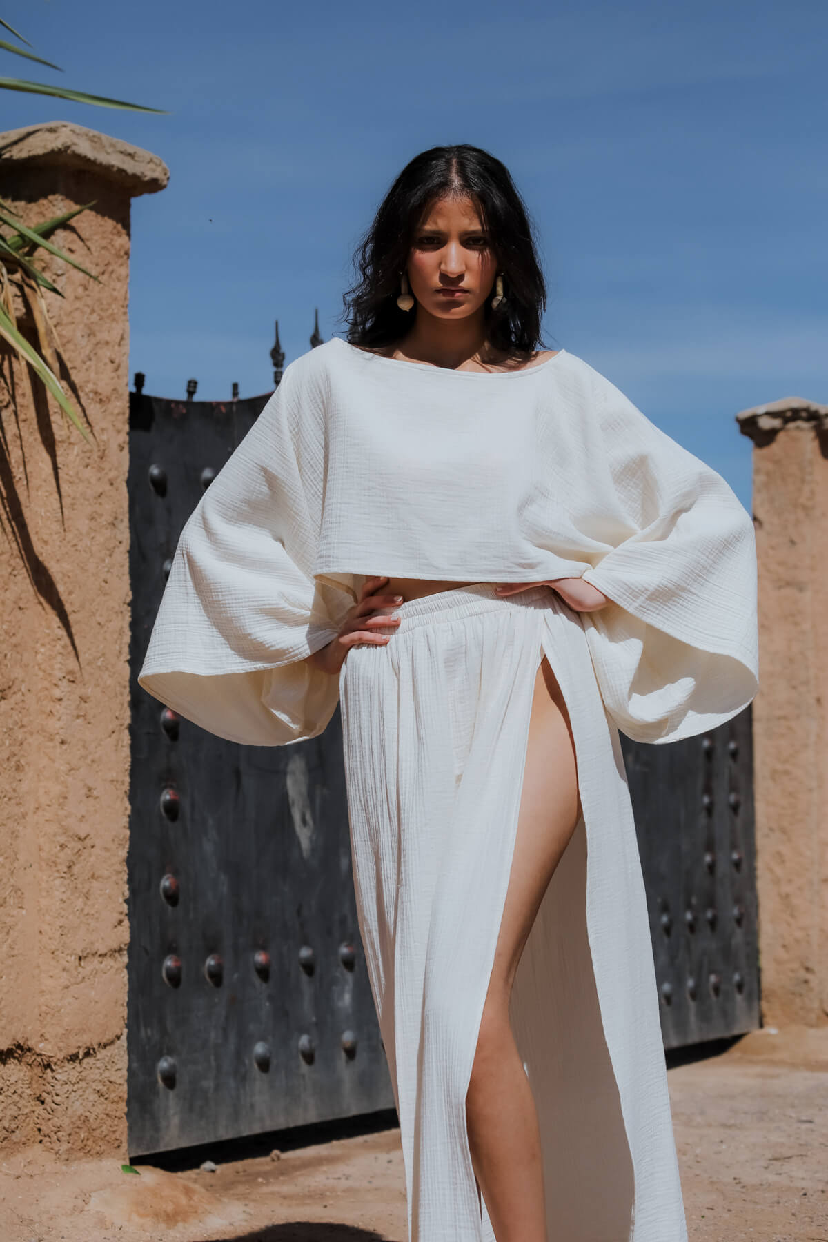 LEILA %100 PAMUK CROP VE YIRTMAÇLI ETEK TAKIM