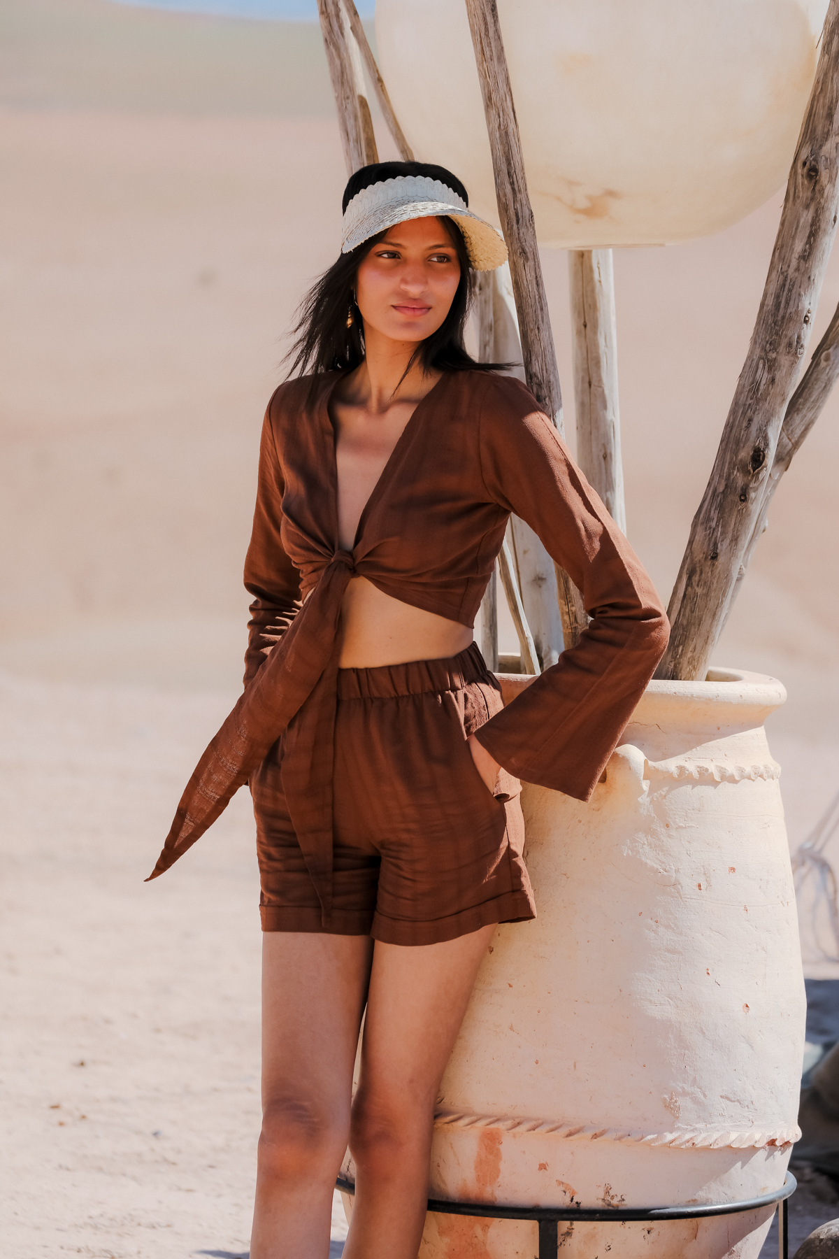 NADIA %100 PAMUK ÖNDEN BAĞLAMALI CROP VE ŞORT TAKIM