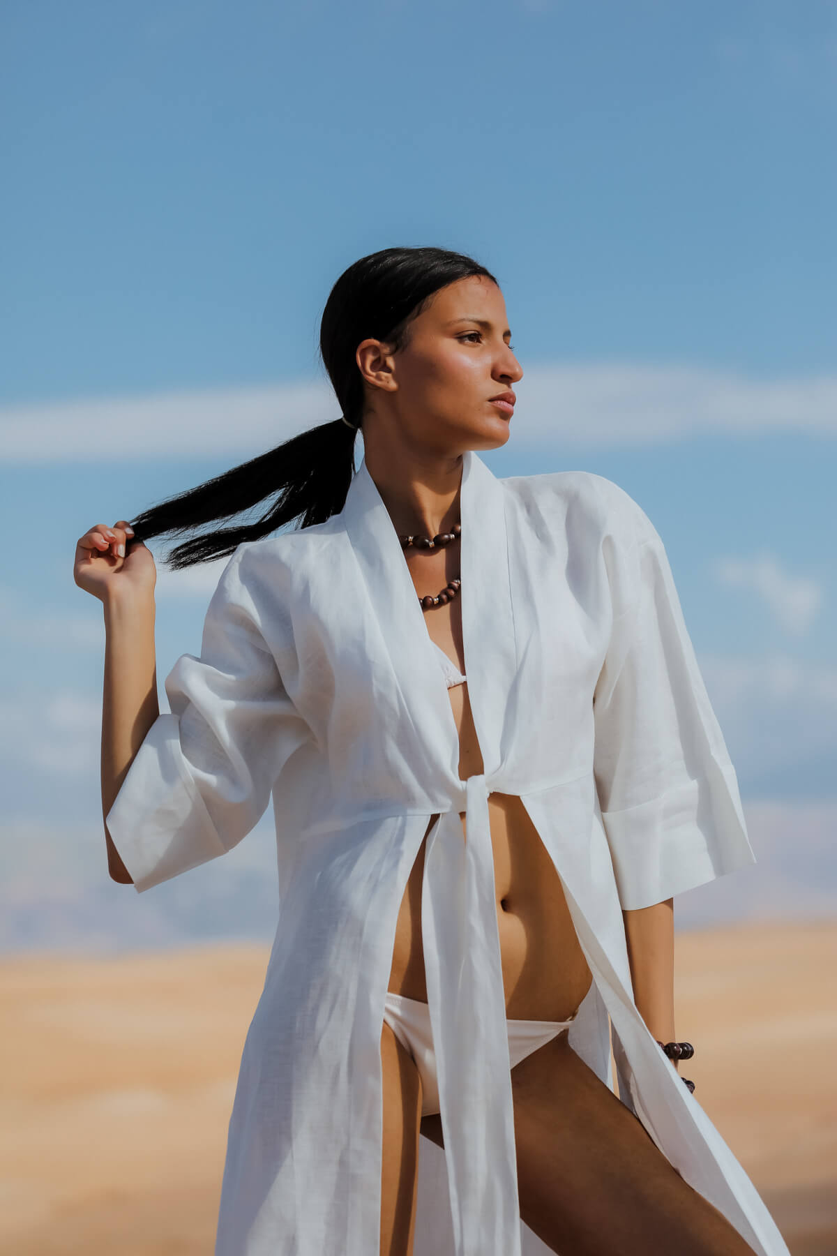 GHIZLANE %100 KETEN UZUN KİMONO