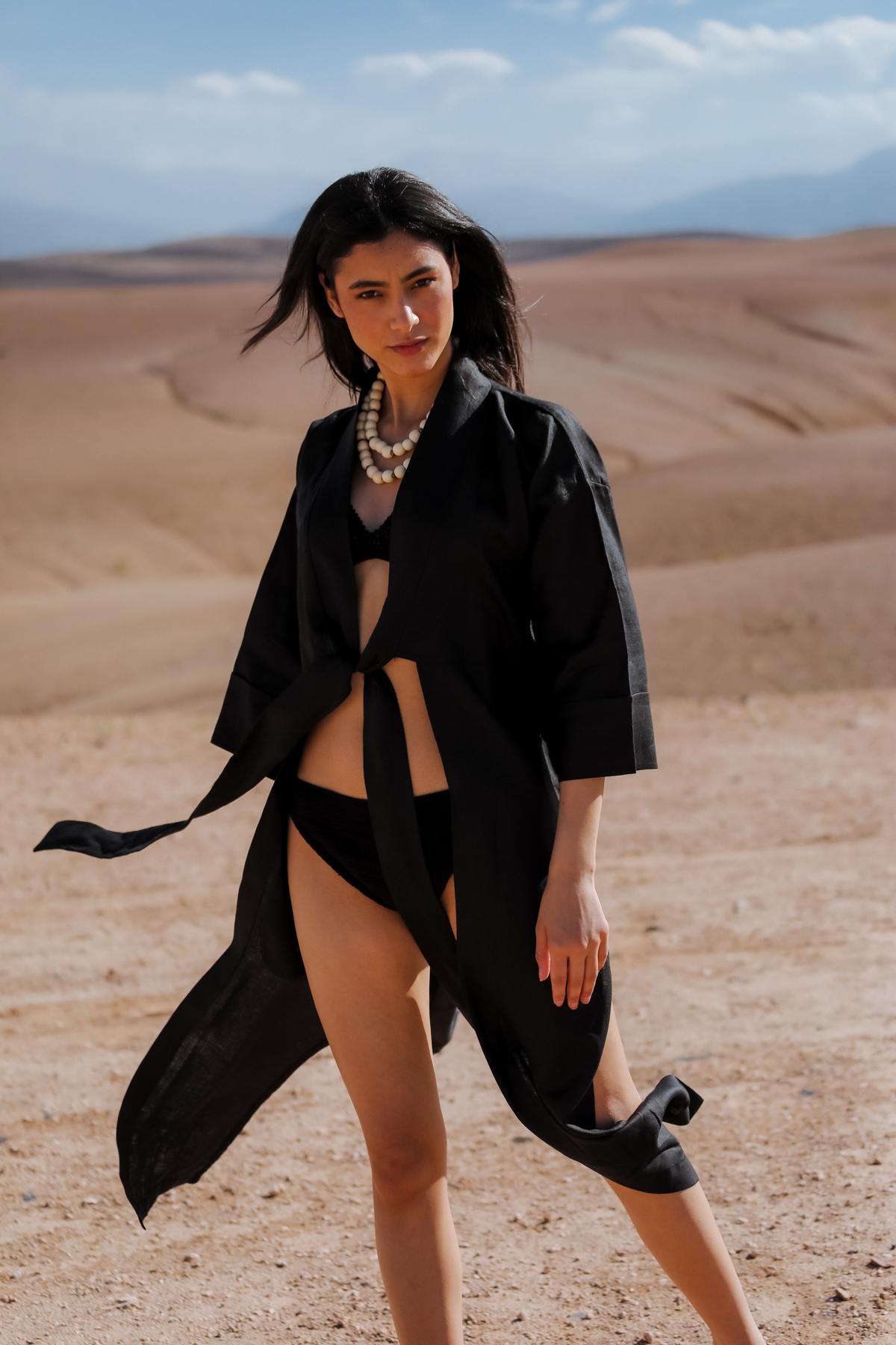 GHIZLANE %100 KETEN UZUN KİMONO